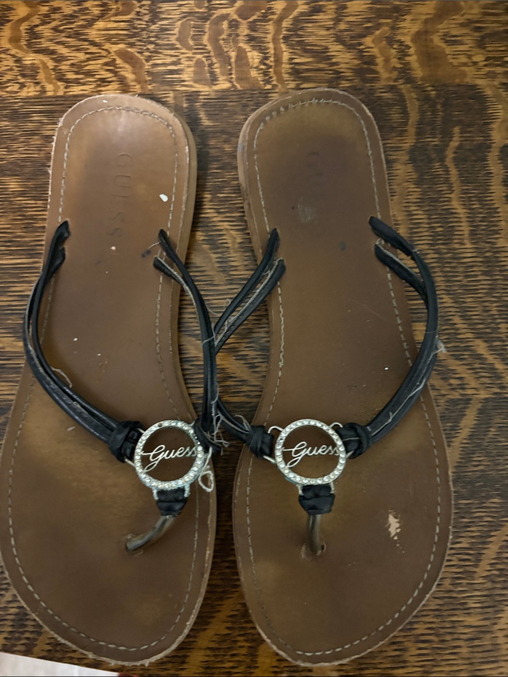 Guess Black Strap Sandals with Gold Logo Accent